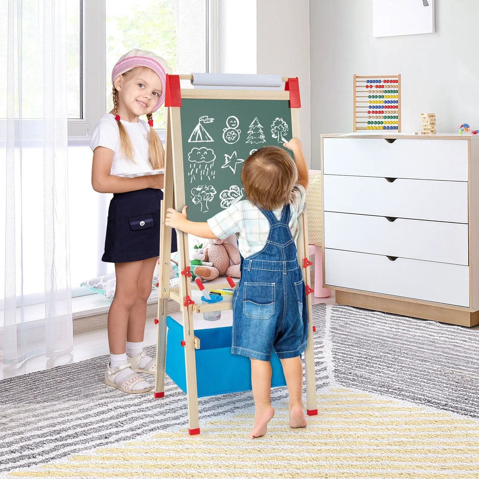 3-in-1 Double-Sided Adjustable Kid Easel for 3-8 Years Old Toddlers by DirectDeals
