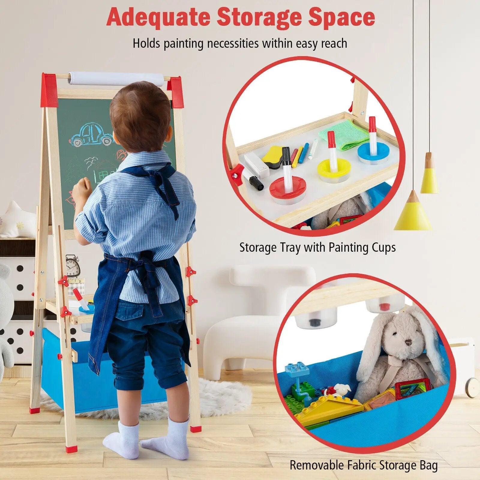 3-in-1 Double-Sided Adjustable Kid Easel for 3-8 Years Old Toddlers by DirectDeals