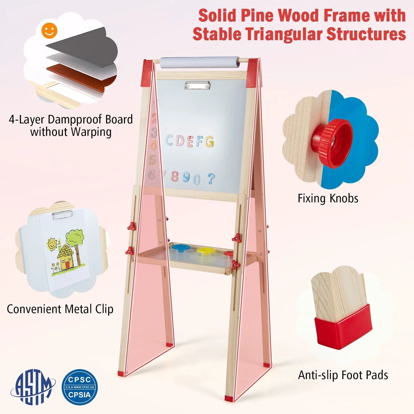3-in-1 Double-Sided Adjustable Kid Easel for 3-8 Years Old Toddlers by DirectDeals