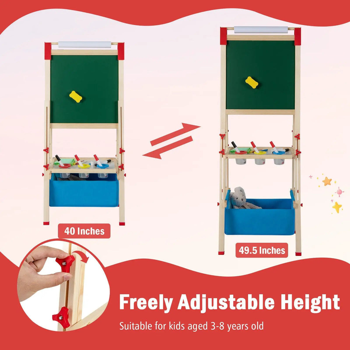 3-in-1 Double-Sided Adjustable Kid Easel for 3-8 Years Old Toddlers by DirectDeals