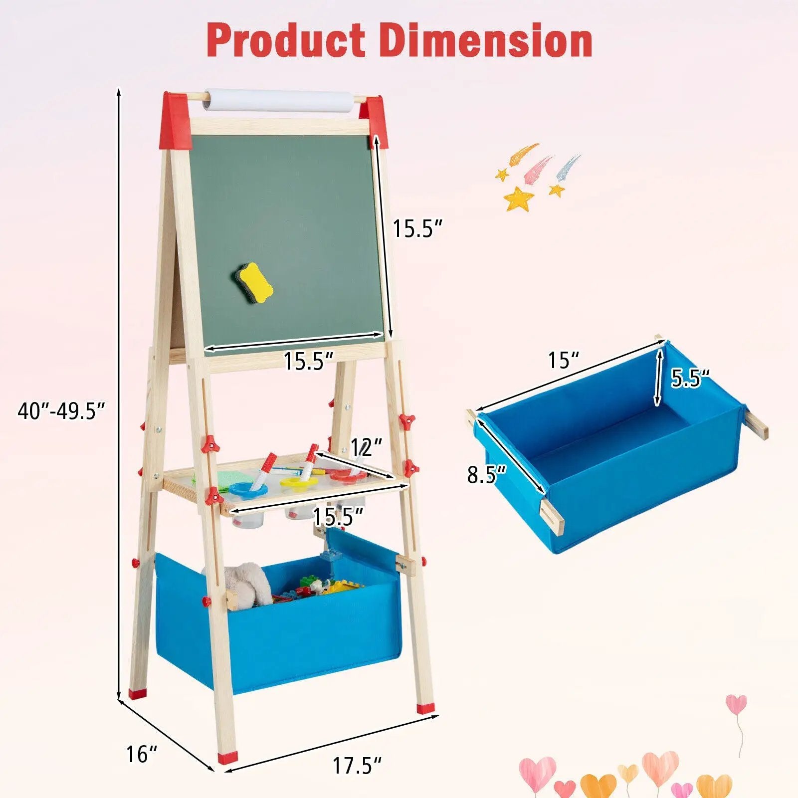 3-in-1 Double-Sided Adjustable Kid Easel for 3-8 Years Old Toddlers by DirectDeals