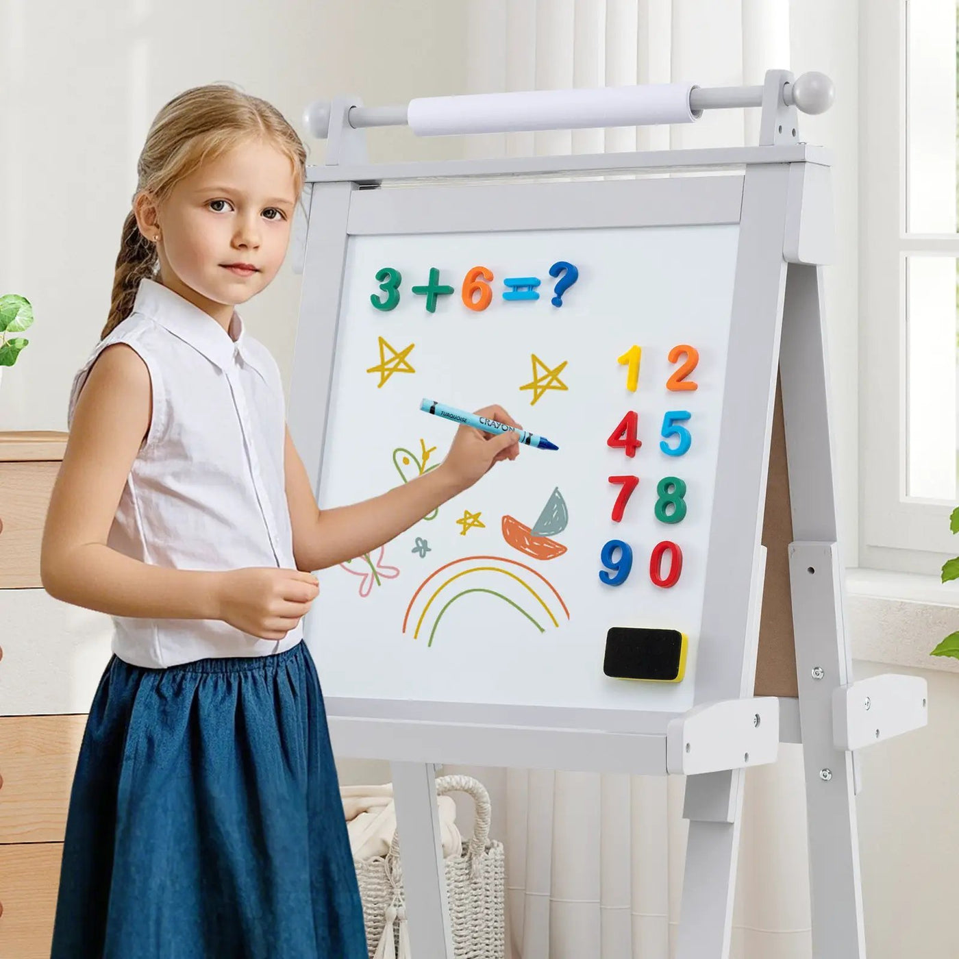 3-in-1 Double-sided Art Easel with Chalkboard and Magnetic Whiteboard by DirectDeals