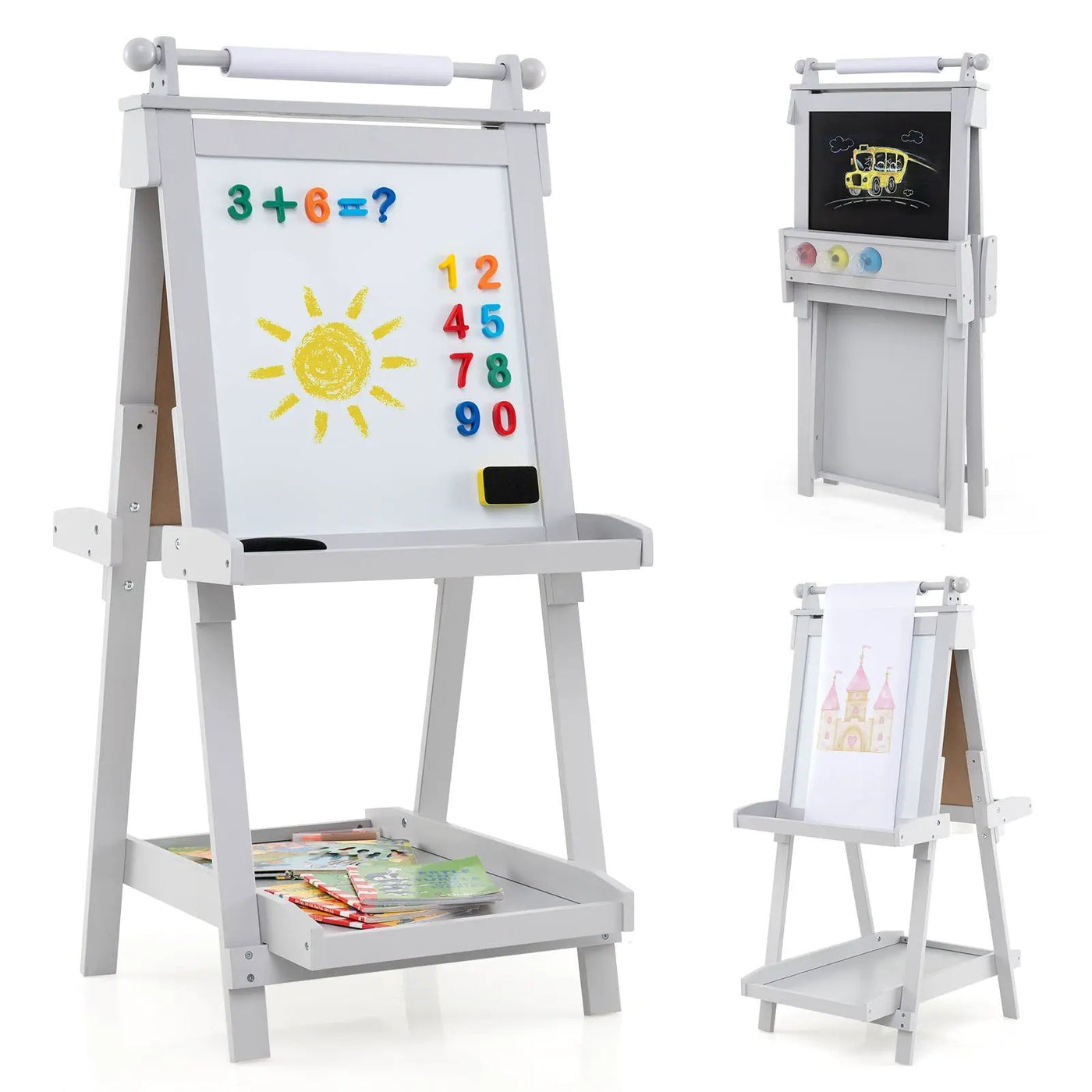 3-in-1 Double-sided Art Easel with Chalkboard and Magnetic Whiteboard by DirectDeals