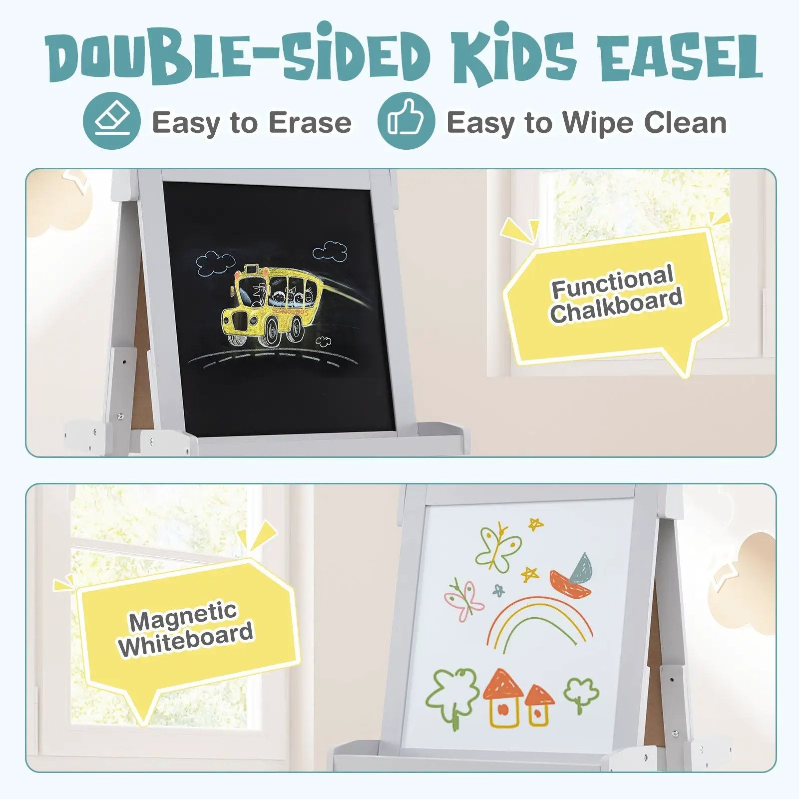3-in-1 Double-sided Art Easel with Chalkboard and Magnetic Whiteboard by DirectDeals