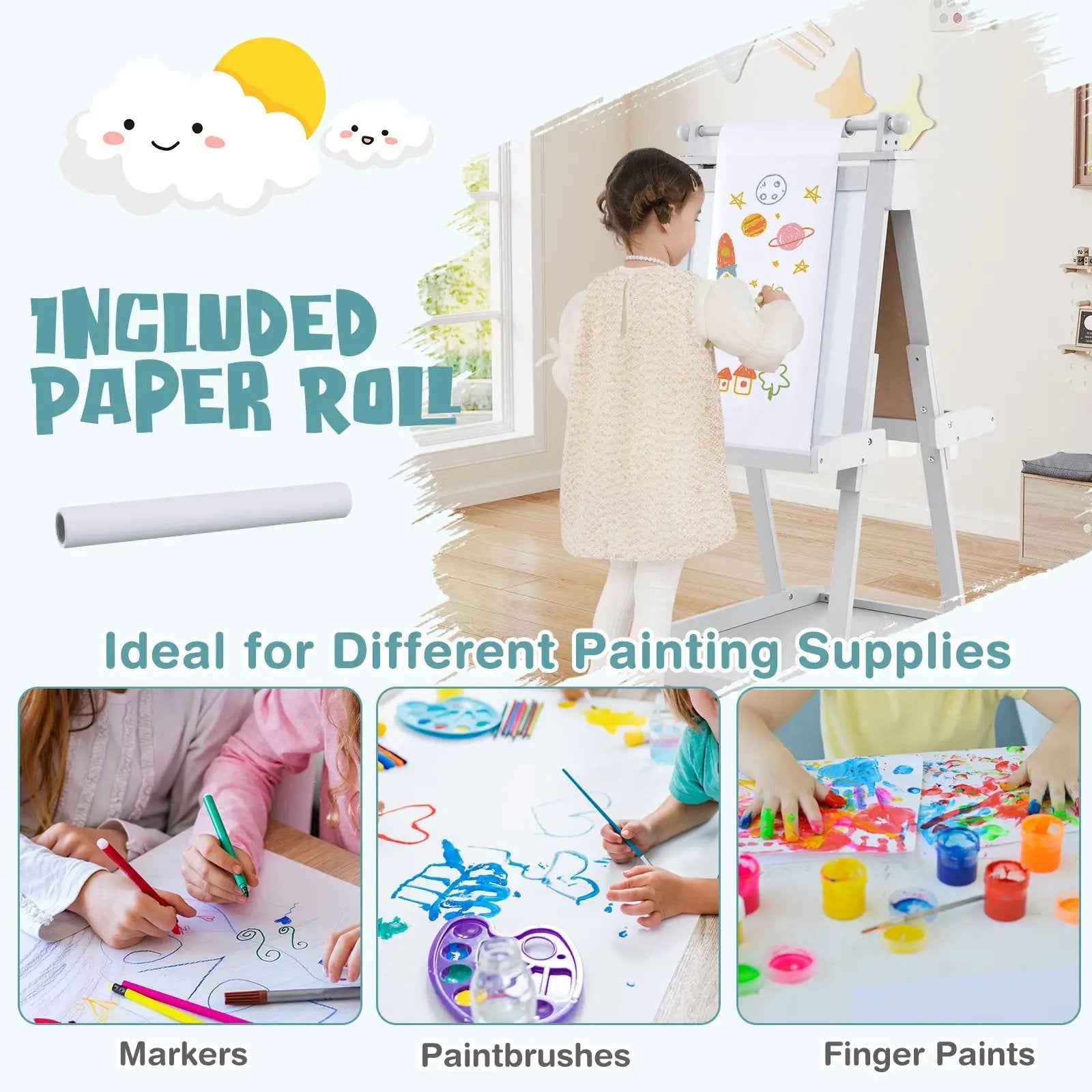 3-in-1 Double-sided Art Easel with Chalkboard and Magnetic Whiteboard by DirectDeals