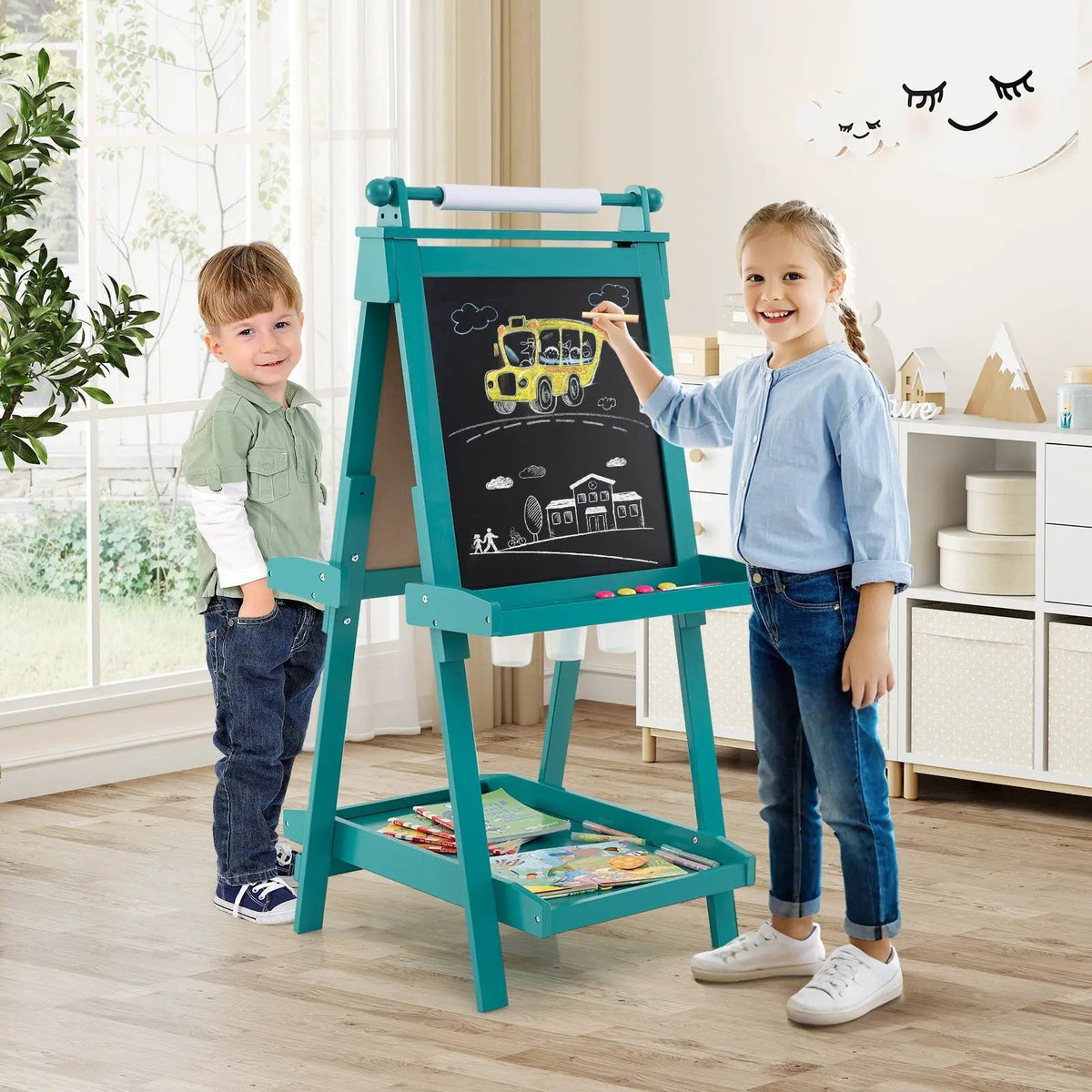 3-in-1 Double-sided Art Easel with Chalkboard and Magnetic Whiteboard by DirectDeals