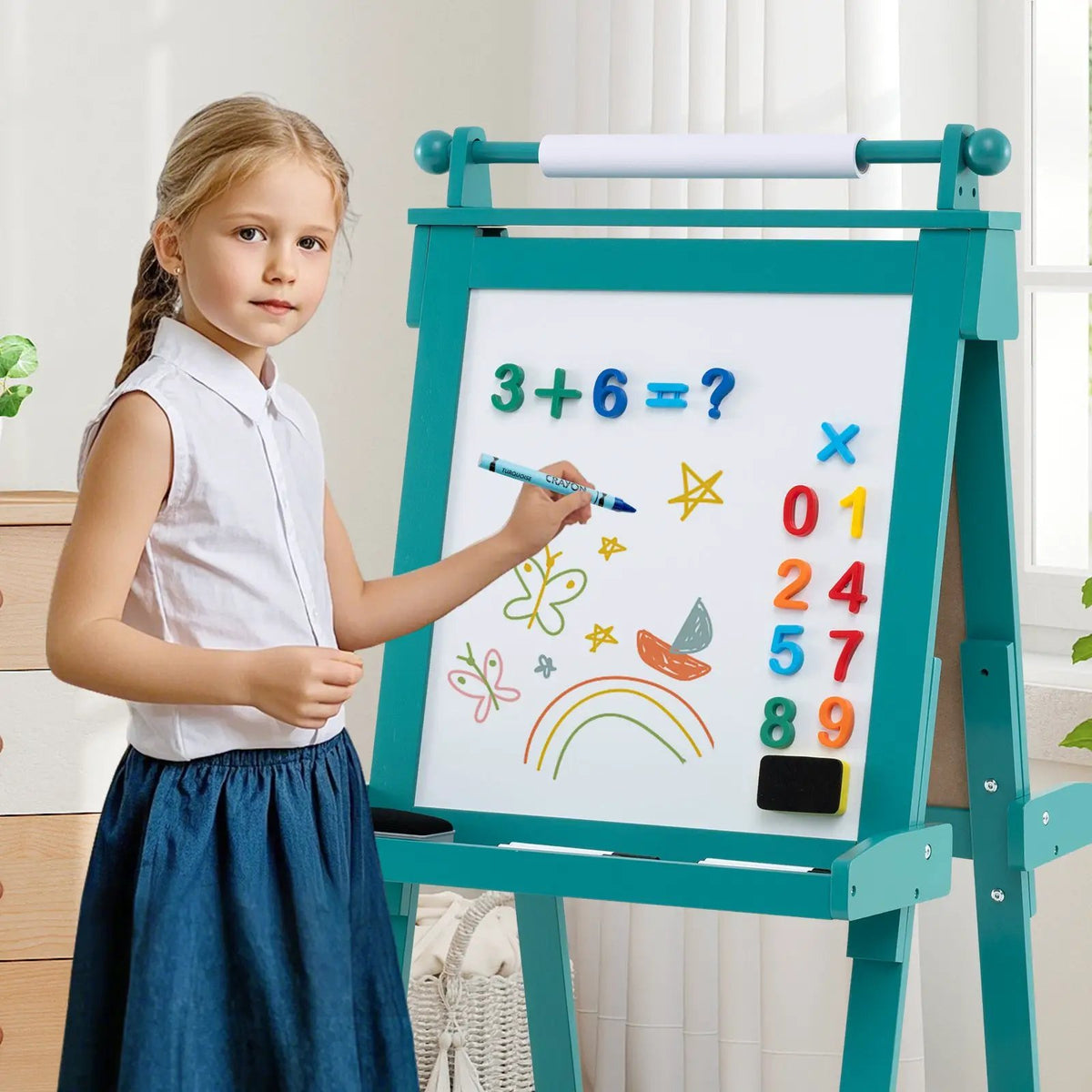 3-in-1 Double-sided Art Easel with Chalkboard and Magnetic Whiteboard by DirectDeals