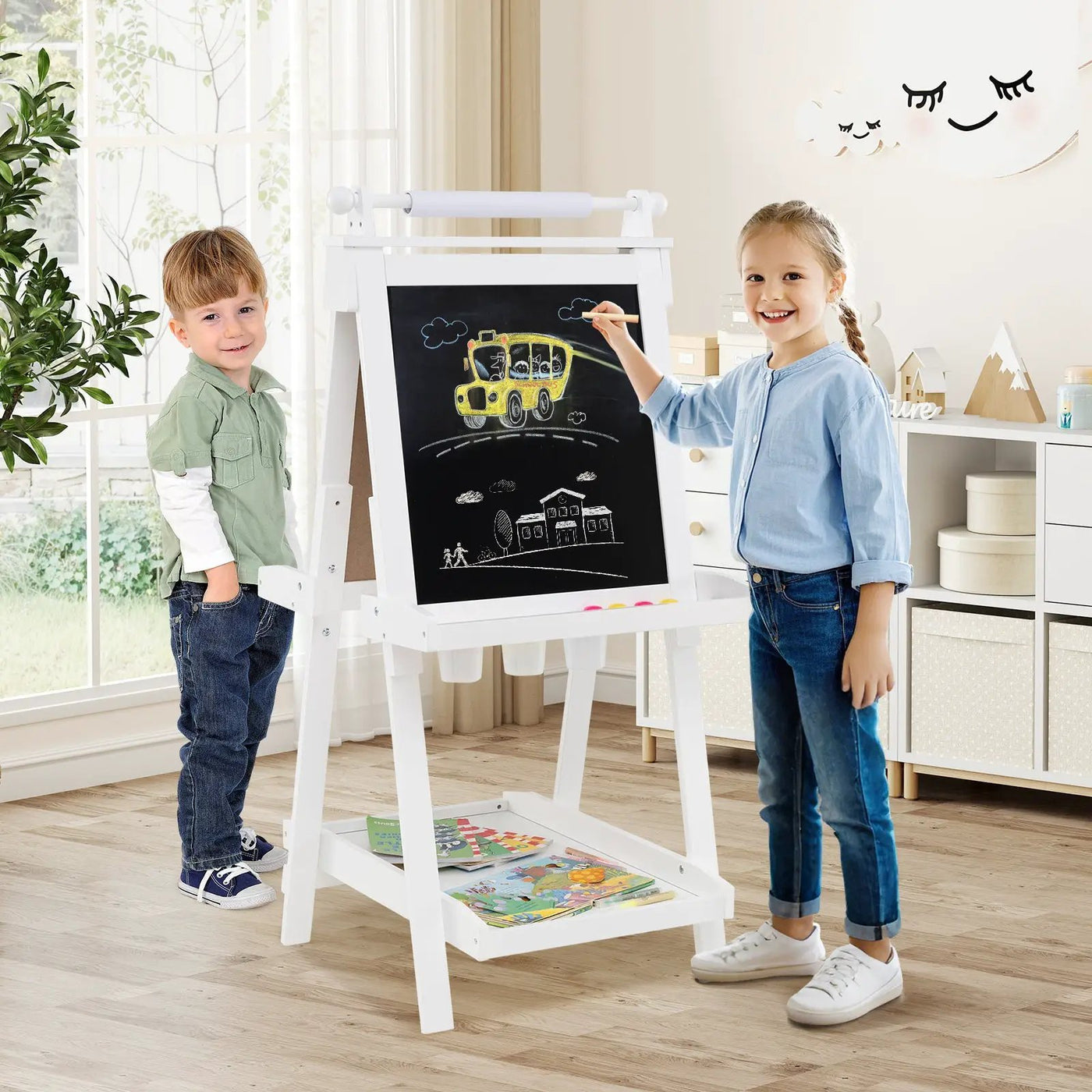 3-in-1 Double-sided Art Easel with Chalkboard and Magnetic Whiteboard by DirectDeals