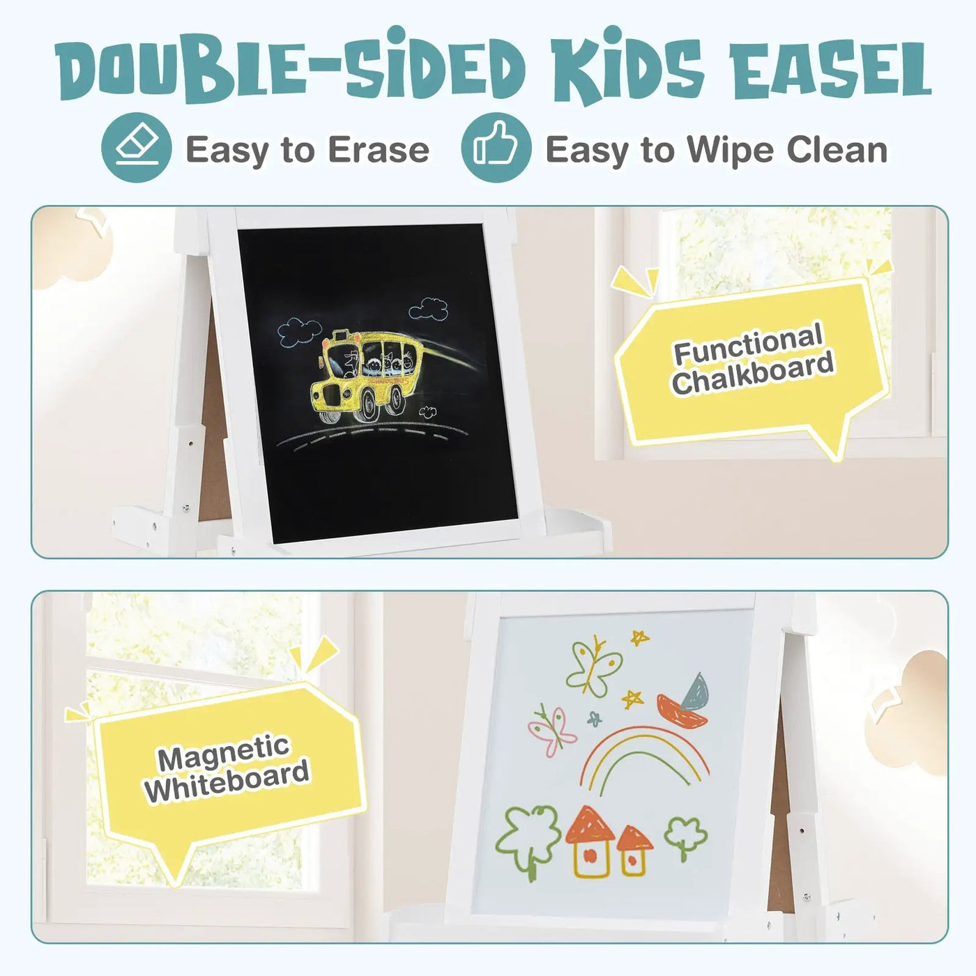 3-in-1 Double-sided Art Easel with Chalkboard and Magnetic Whiteboard by DirectDeals