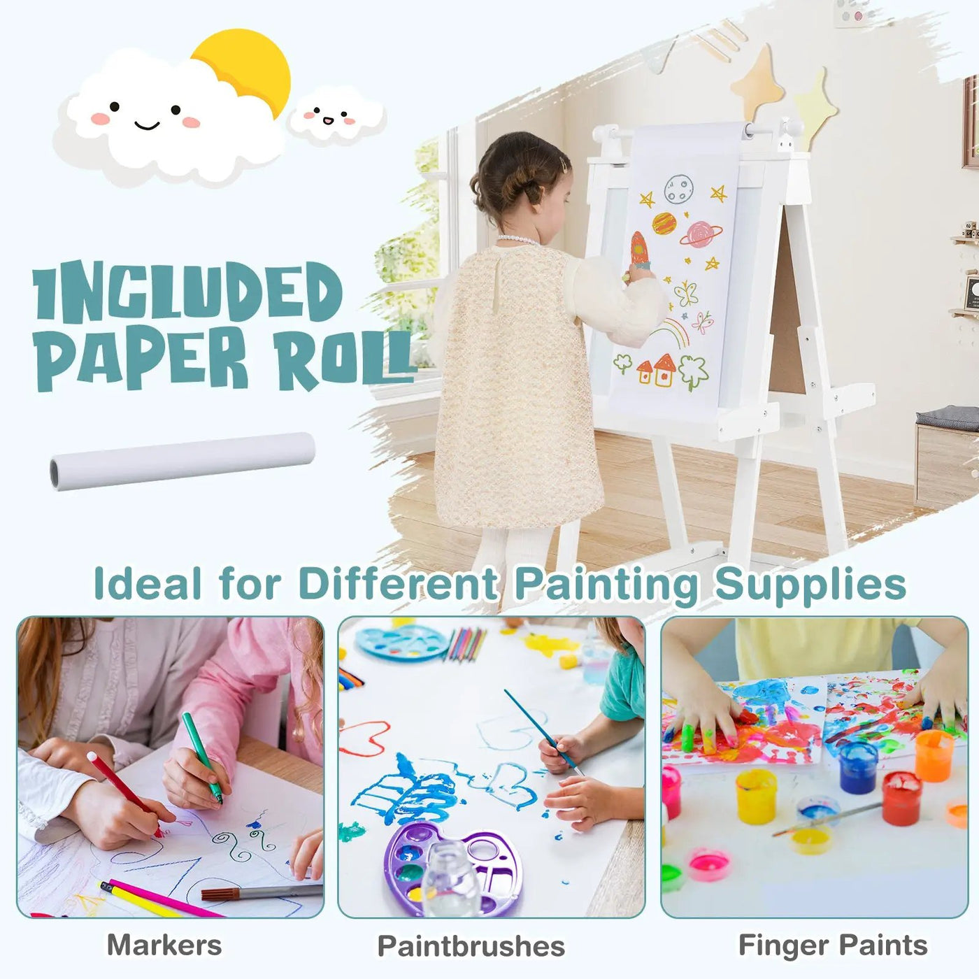 3-in-1 Double-sided Art Easel with Chalkboard and Magnetic Whiteboard by DirectDeals