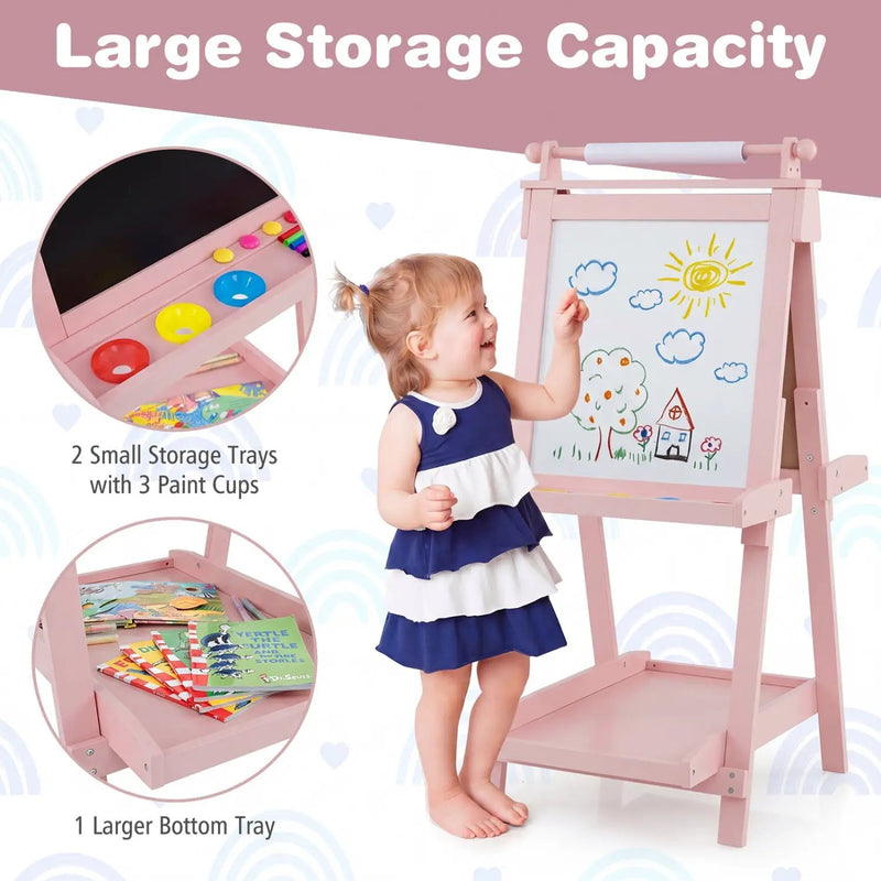 Double-Sided Kids Art Easel with Chalkboard & Whiteboard by DirectDeals