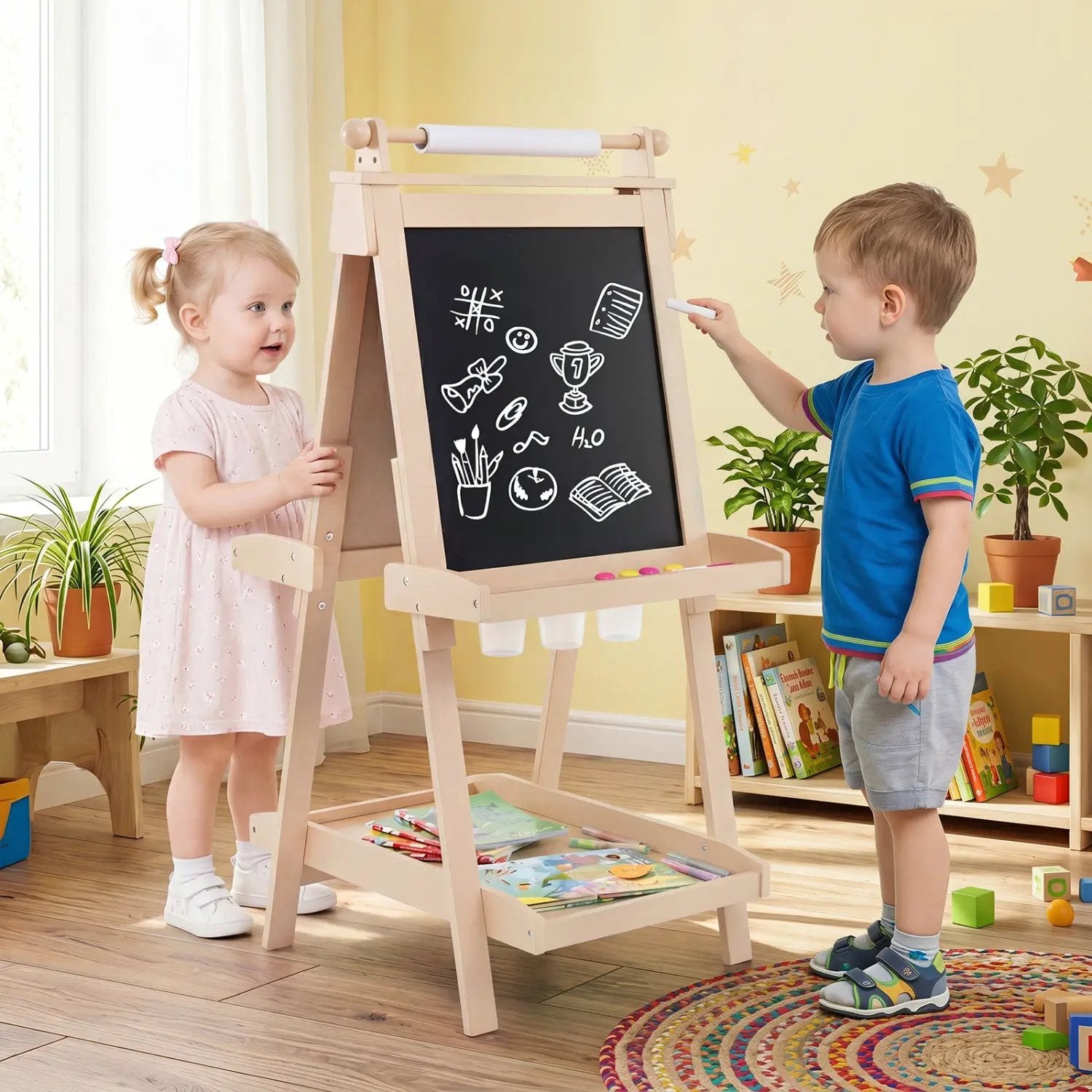 Double-Sided Kids Art Easel with Chalkboard & Whiteboard by DirectDeals