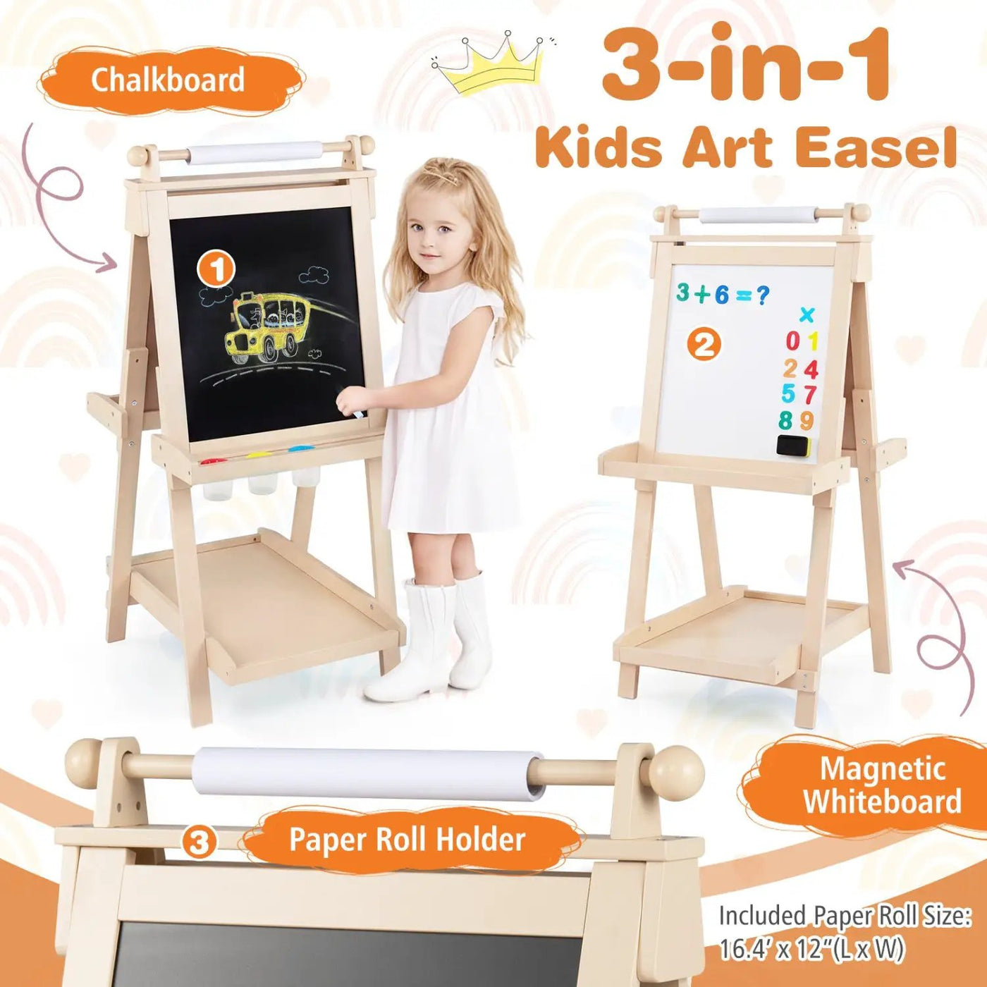 Double-Sided Kids Art Easel with Chalkboard & Whiteboard by DirectDeals