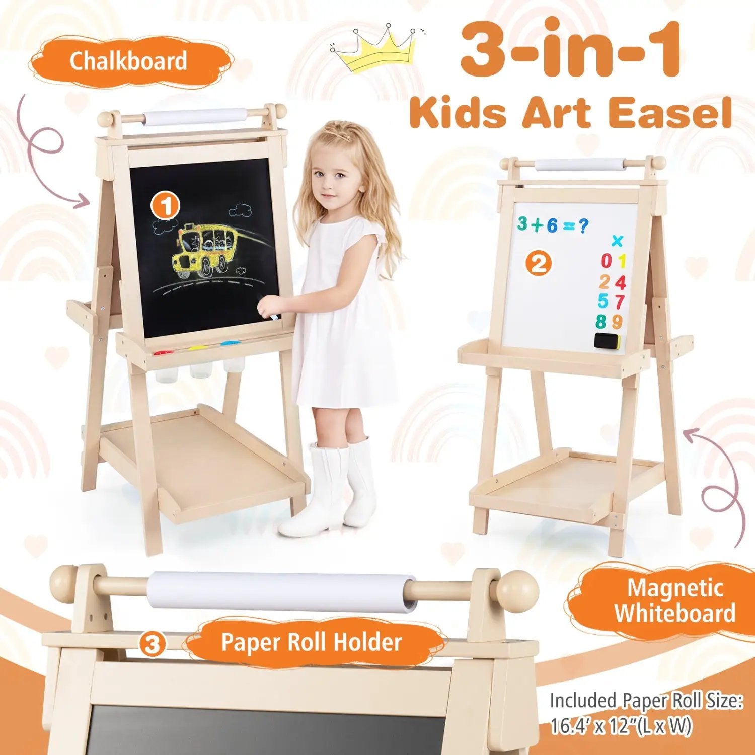 Double-Sided Kids Art Easel with Chalkboard & Whiteboard by DirectDeals