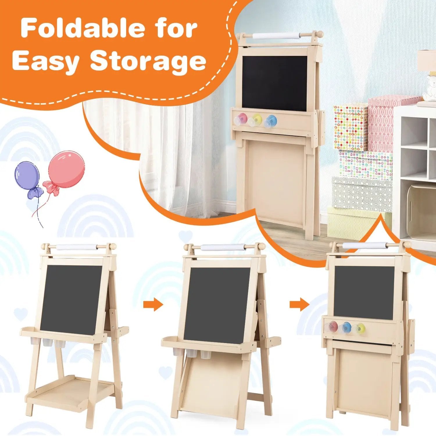 Double-Sided Kids Art Easel with Chalkboard & Whiteboard by DirectDeals