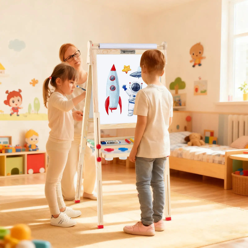 3-in-1 Double-Sided Folding Wooden Kids Art Easel with Paper Roll by DirectDeals