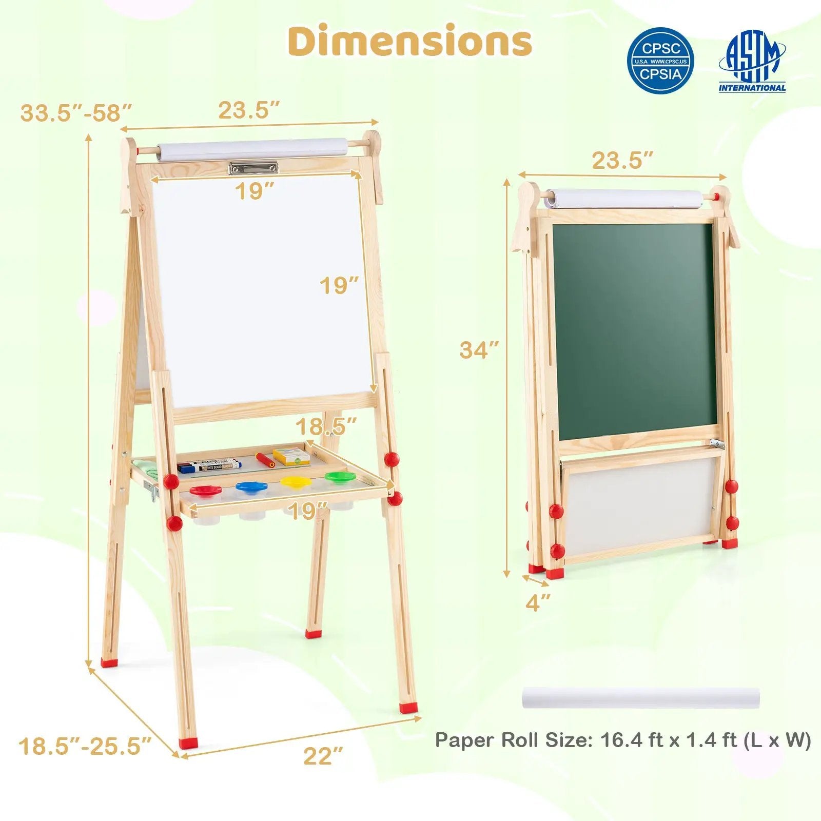 3-in-1 Double-Sided Folding Wooden Kids Art Easel with Paper Roll by DirectDeals