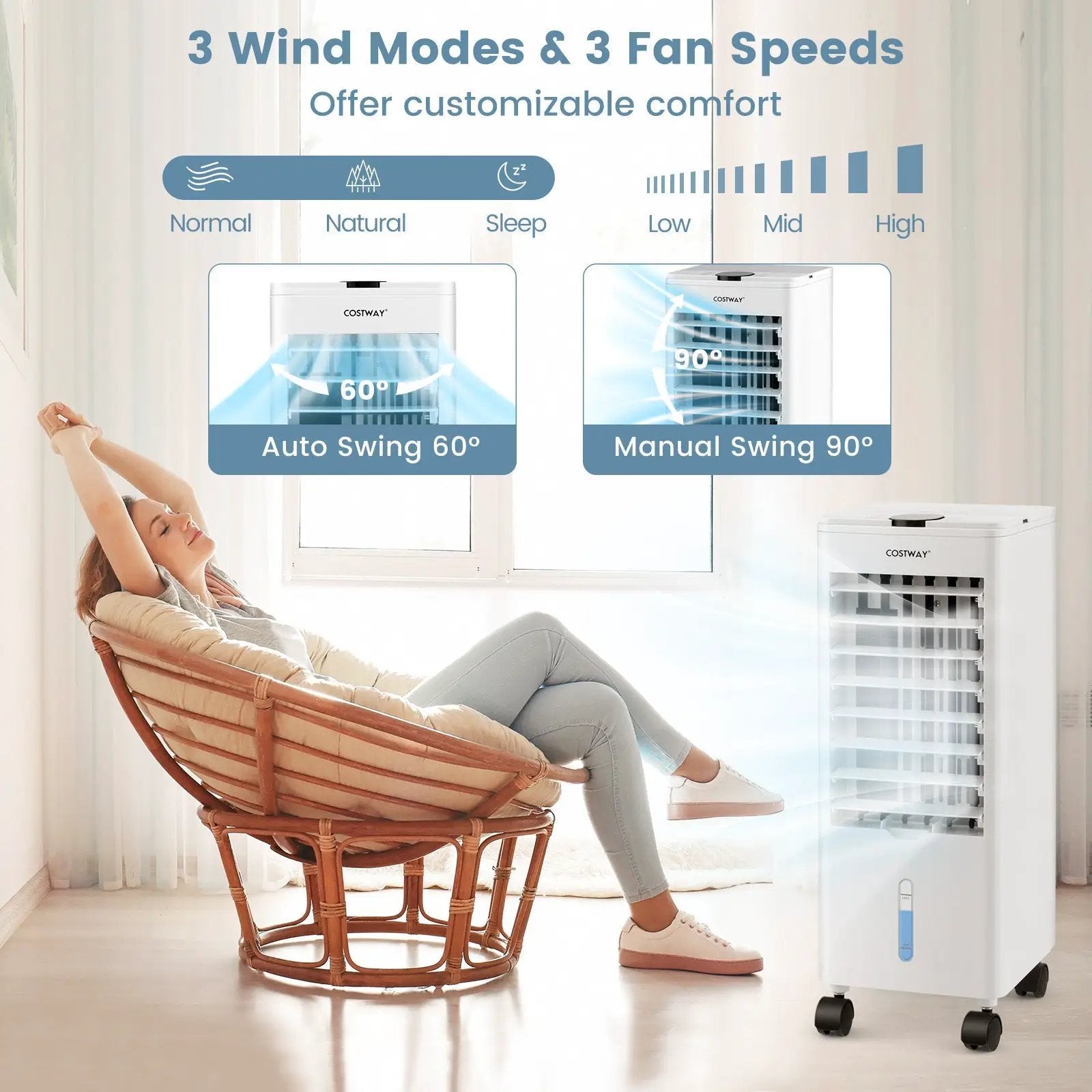 3-in-1 Evaporative Air Cooler with Remote for Home Office-White by DirectDeals