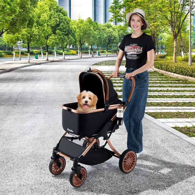 3-in-1 Foldable Pet Stroller with Sun Shade and Safety Belt for up to 55 lbs Small Medium Dogs Cats-Black by DirectDeals