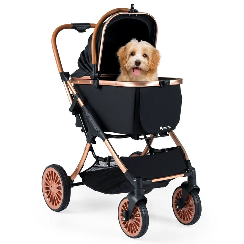 3-in-1 Foldable Pet Stroller with Sun Shade and Safety Belt for up to 55 lbs Small Medium Dogs Cats-Black by DirectDeals
