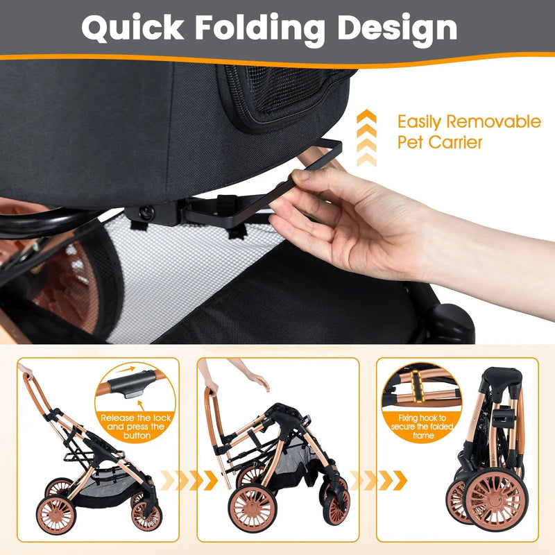 3-in-1 Foldable Pet Stroller with Sun Shade and Safety Belt for up to 55 lbs Small Medium Dogs Cats-Black by DirectDeals