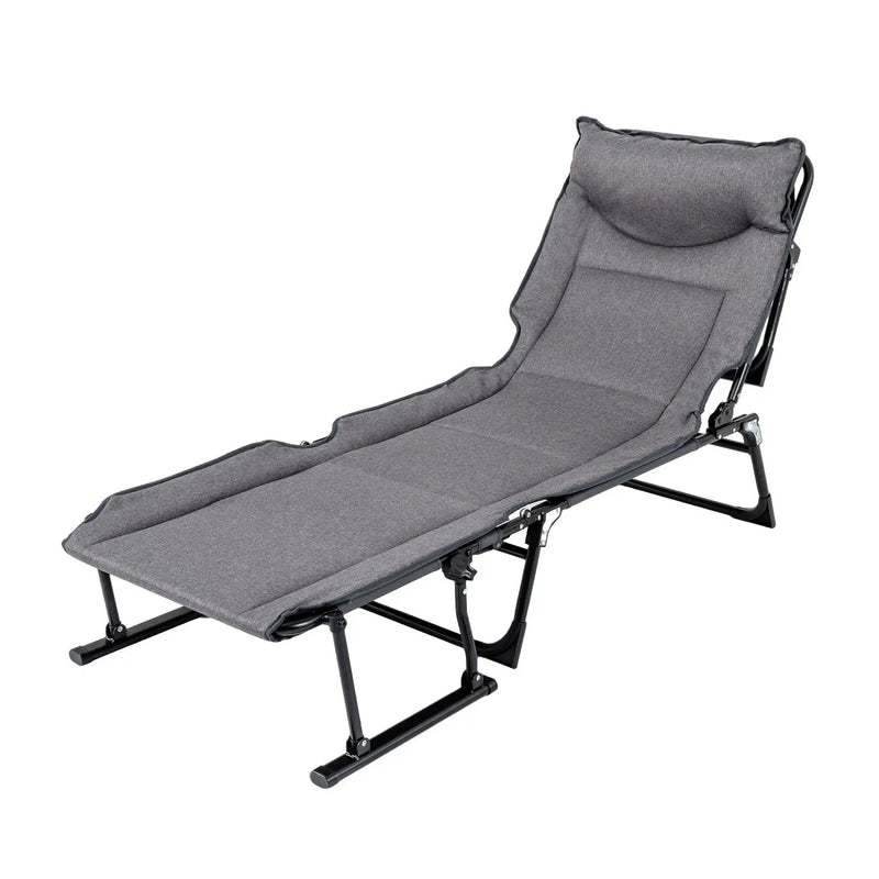 3 in 1 Folding Camping Cot Comfy Padded Convertible Single Sofa Chair-Gray by DirectDeals