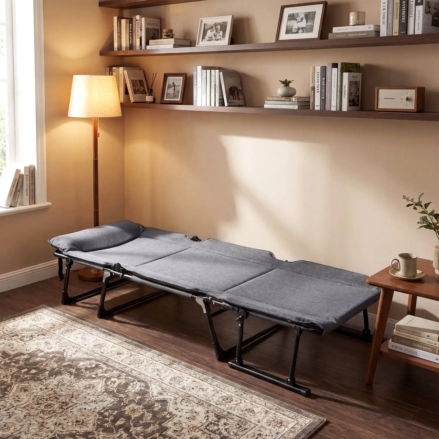 3 in 1 Folding Camping Cot Comfy Padded Convertible Single Sofa Chair-Gray by DirectDeals