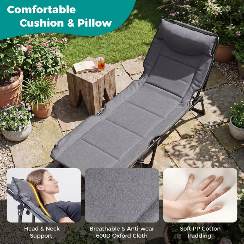 3 in 1 Folding Camping Cot Comfy Padded Convertible Single Sofa Chair-Gray by DirectDeals