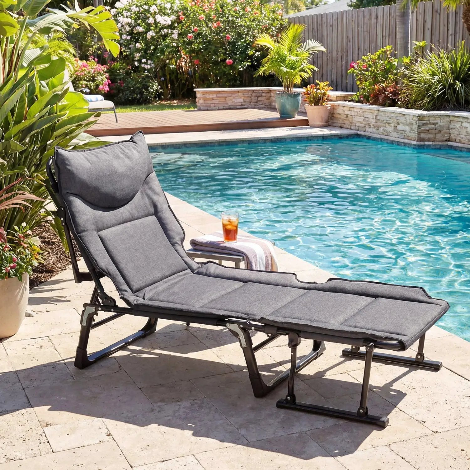 3 in 1 Folding Camping Cot and Comfy Padded Convertible Single Sofa Chair-Gray by DirectDeals