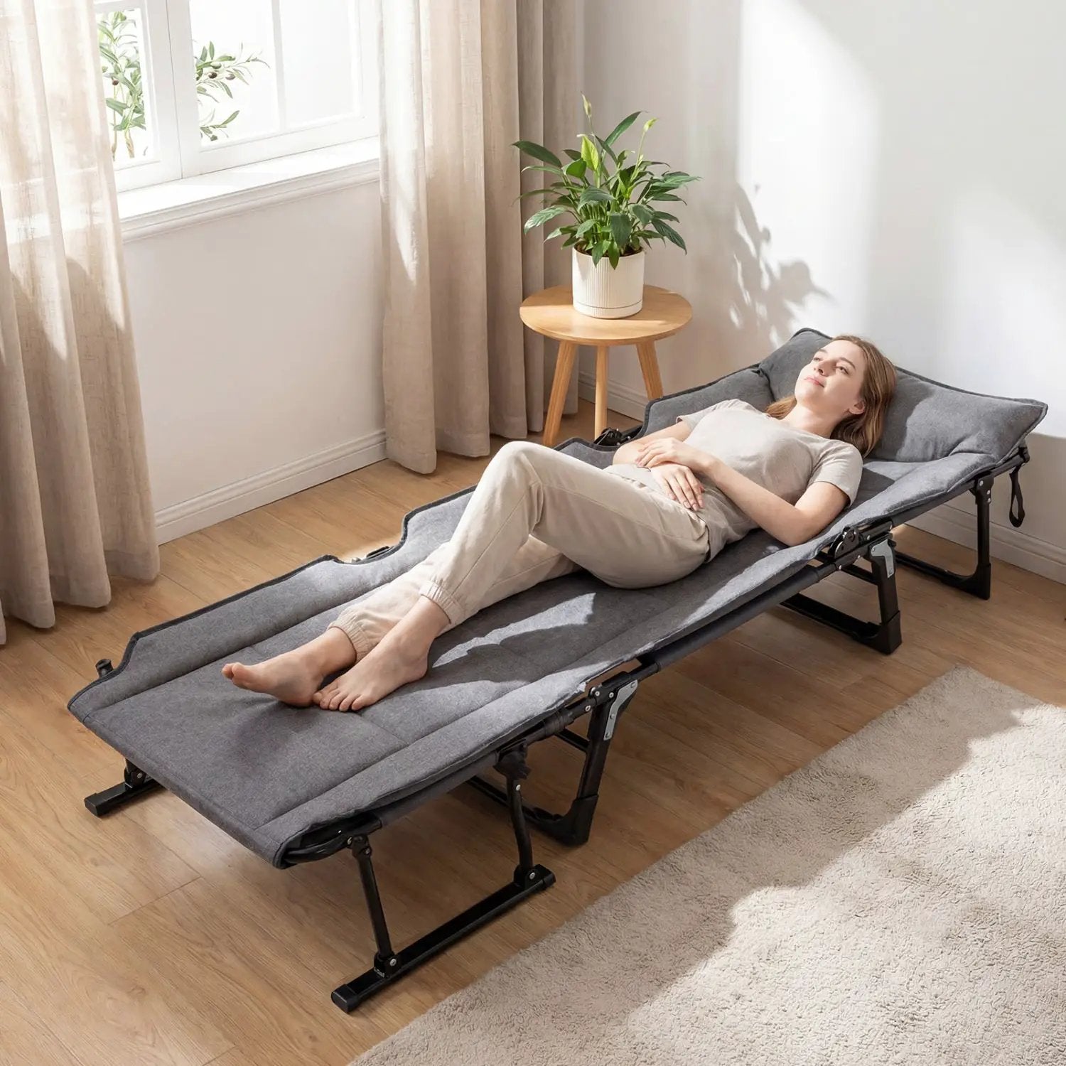 3 in 1 Folding Camping Cot and Comfy Padded Convertible Single Sofa Chair-Gray by DirectDeals