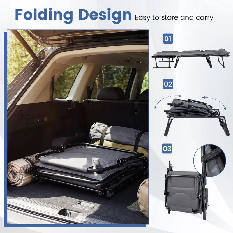 3 in 1 Folding Camping Cot and Comfy Padded Convertible Single Sofa Chair-Gray by DirectDeals