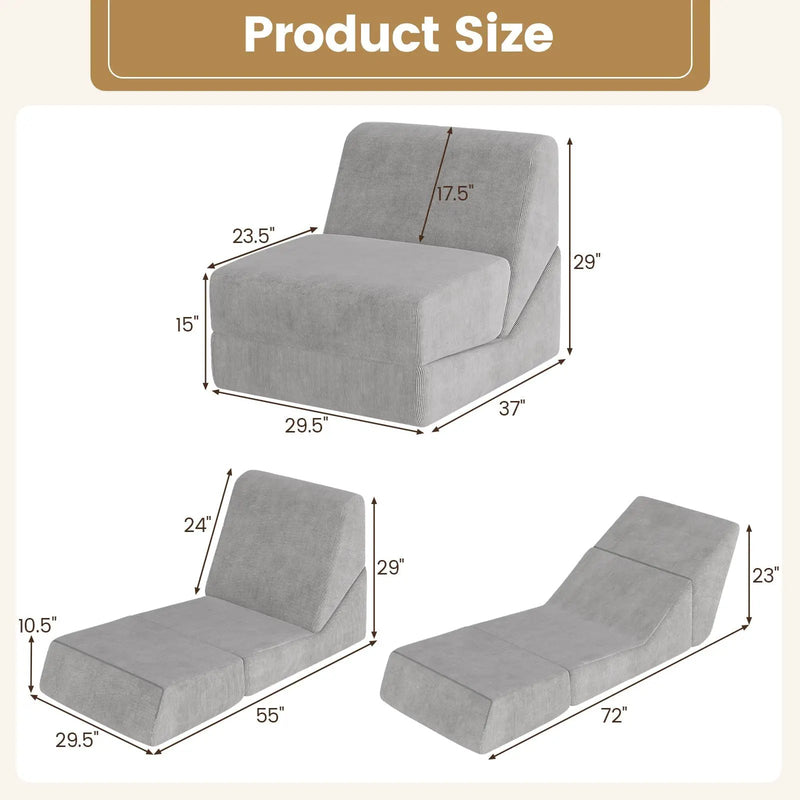 3-in-1 Folding Sofa Bed with Washable Zippered Cover-Gray by DirectDeals