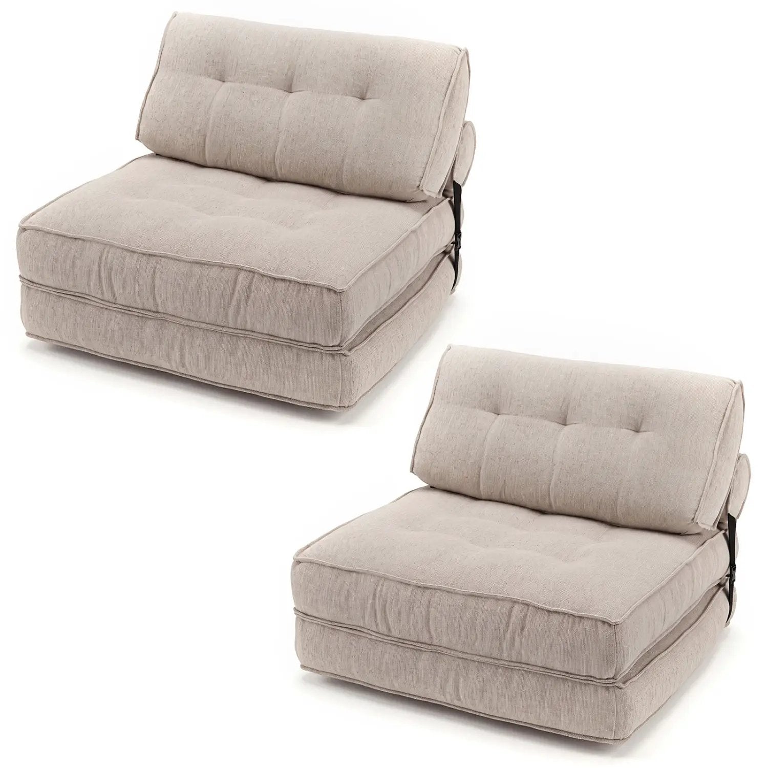3-in-1 Folding Sofa Bed Set with Bolster - Beige (Set of 2) by DirectDeals