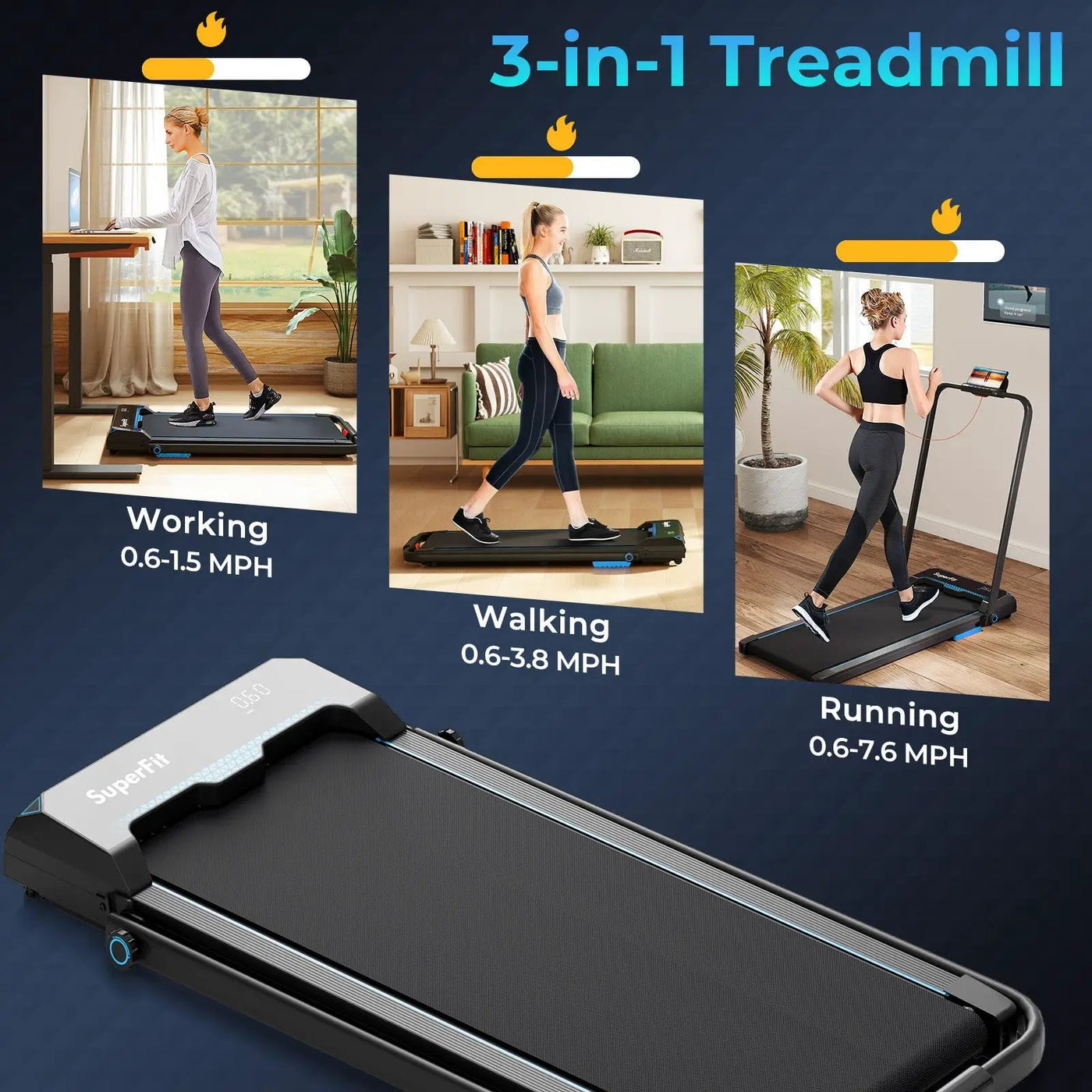 3 in 1 Folding Treadmill with Remote Control and LED Display by DirectDeals