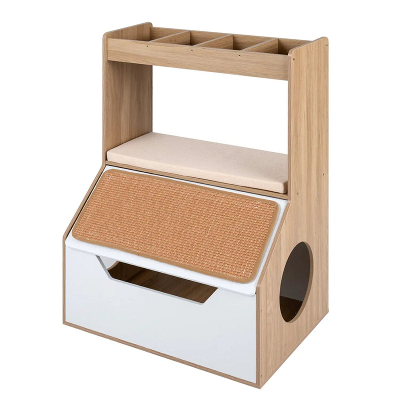 Hidden Cat Litter Box Cabinet with Scratching Pad & Cushion by DirectDeals
