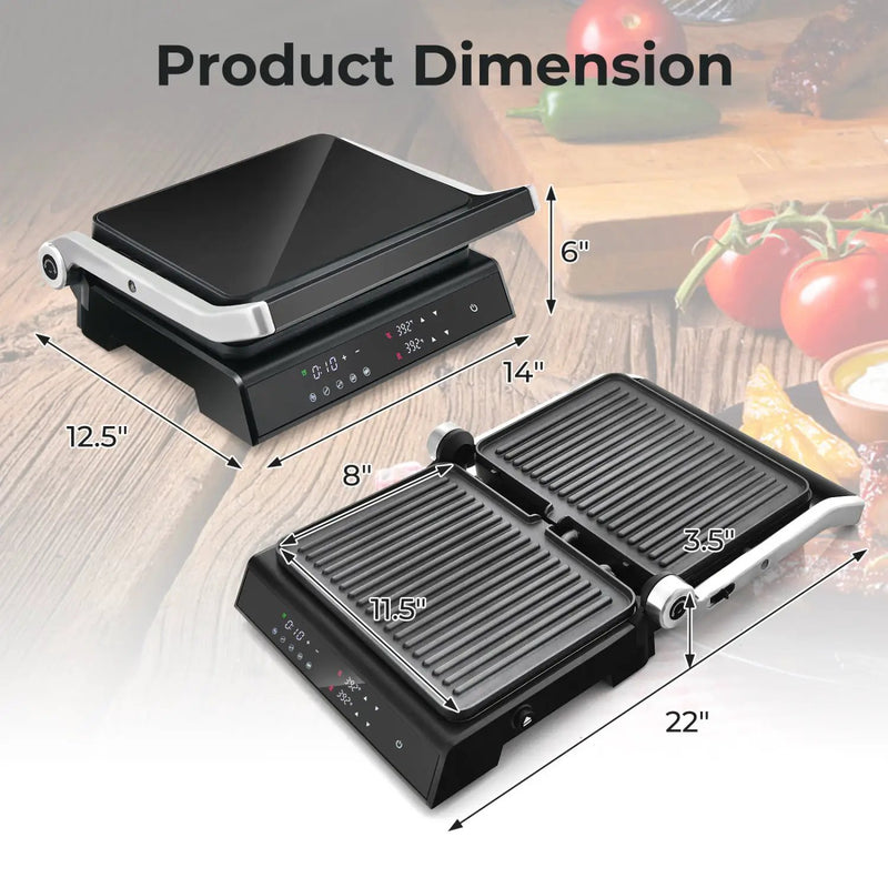 3 in 1 Indoor Electric Panini Press Grill with LED Display-Black by DirectDeals
