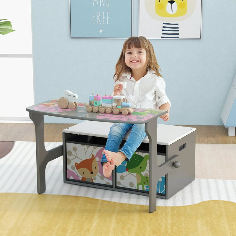 3 in 1 Kids Convertible Activity Bench with 2 Removable Fabric Bins by DirectDeals