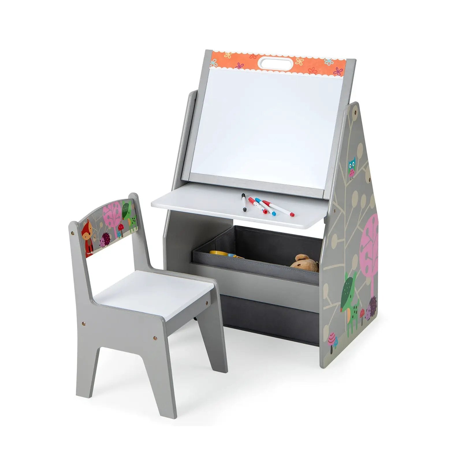 3 in 1 Kids Easel and Play Station Convertible with Chair and Storage Bins by DirectDeals
