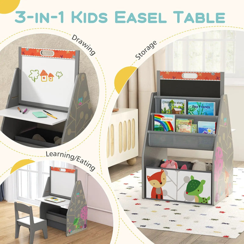 3 in 1 Kids Easel and Play Station Convertible with Chair and Storage Bins by DirectDeals