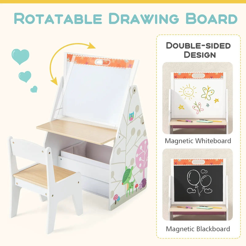 3 in 1 Kids Easel and Play Station Convertible with Chair and Storage Bins by DirectDeals