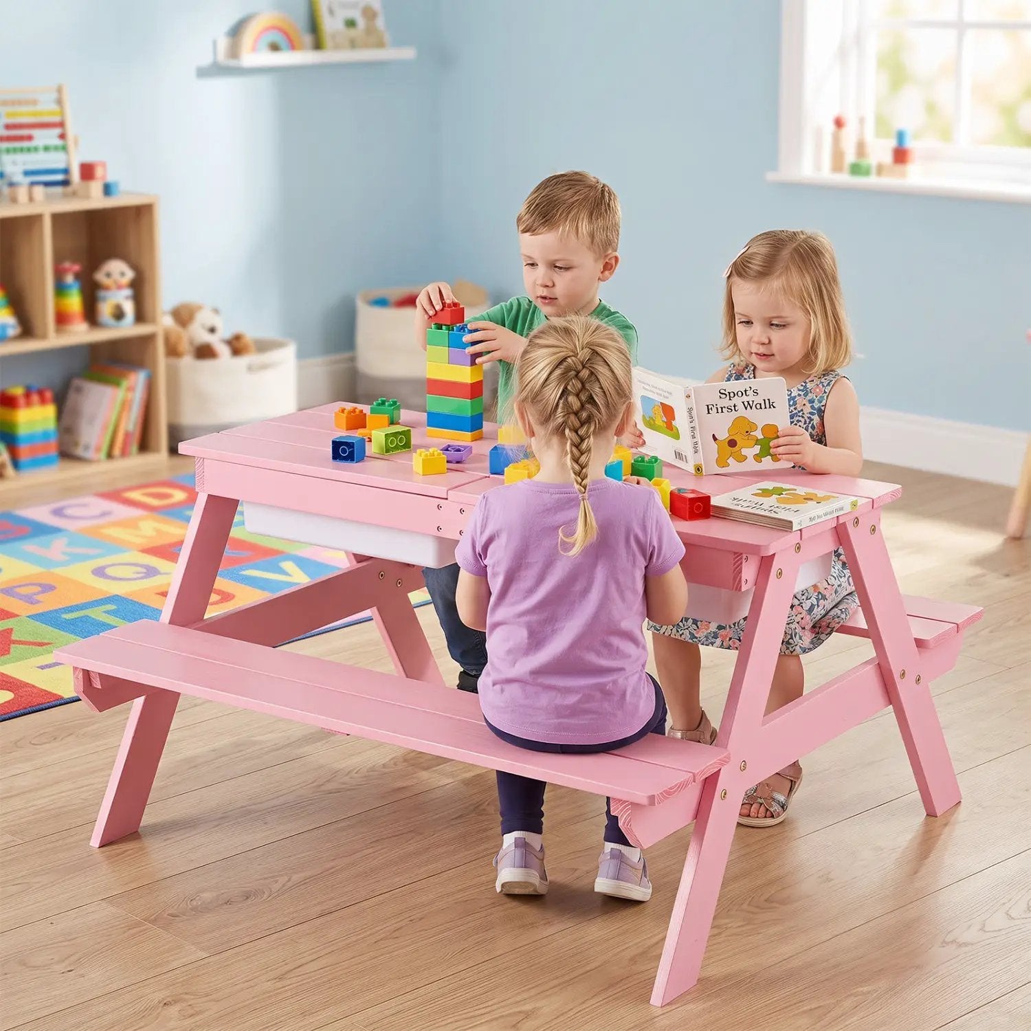 Kids Outdoor Picnic Water Sand Table with Umbrella by DirectDeals