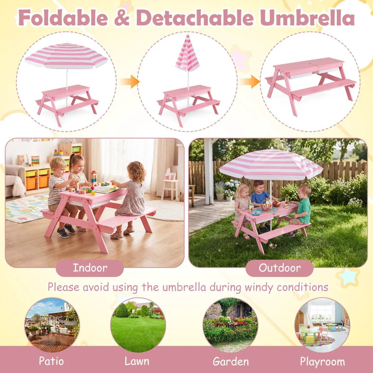 Kids Outdoor Picnic Water Sand Table with Umbrella by DirectDeals