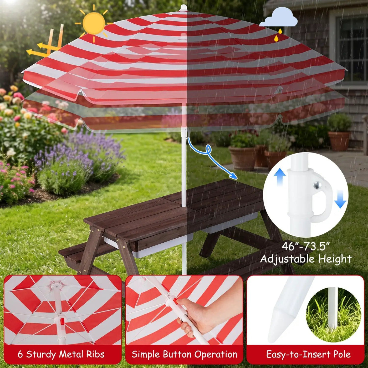 Kids Outdoor Picnic Water Sand Table with Umbrella by DirectDeals