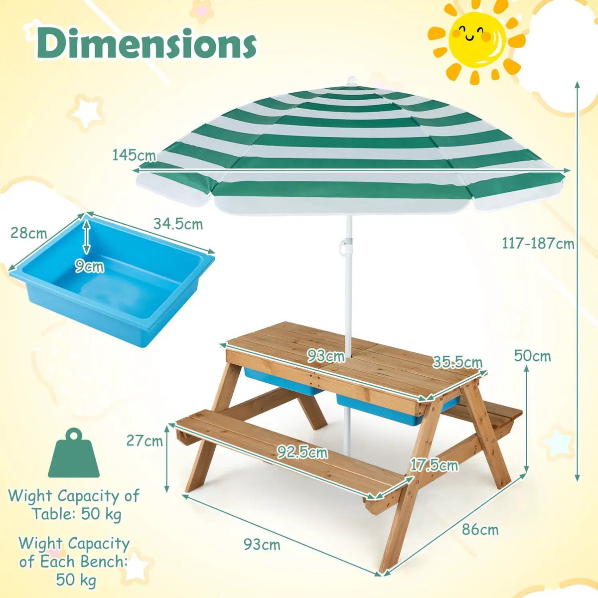 Kids Outdoor Picnic Water Sand Table with Umbrella by DirectDeals