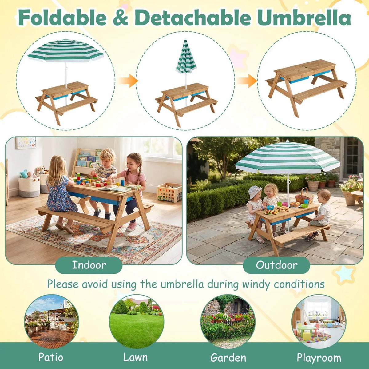 Kids Outdoor Picnic Water Sand Table with Umbrella by DirectDeals