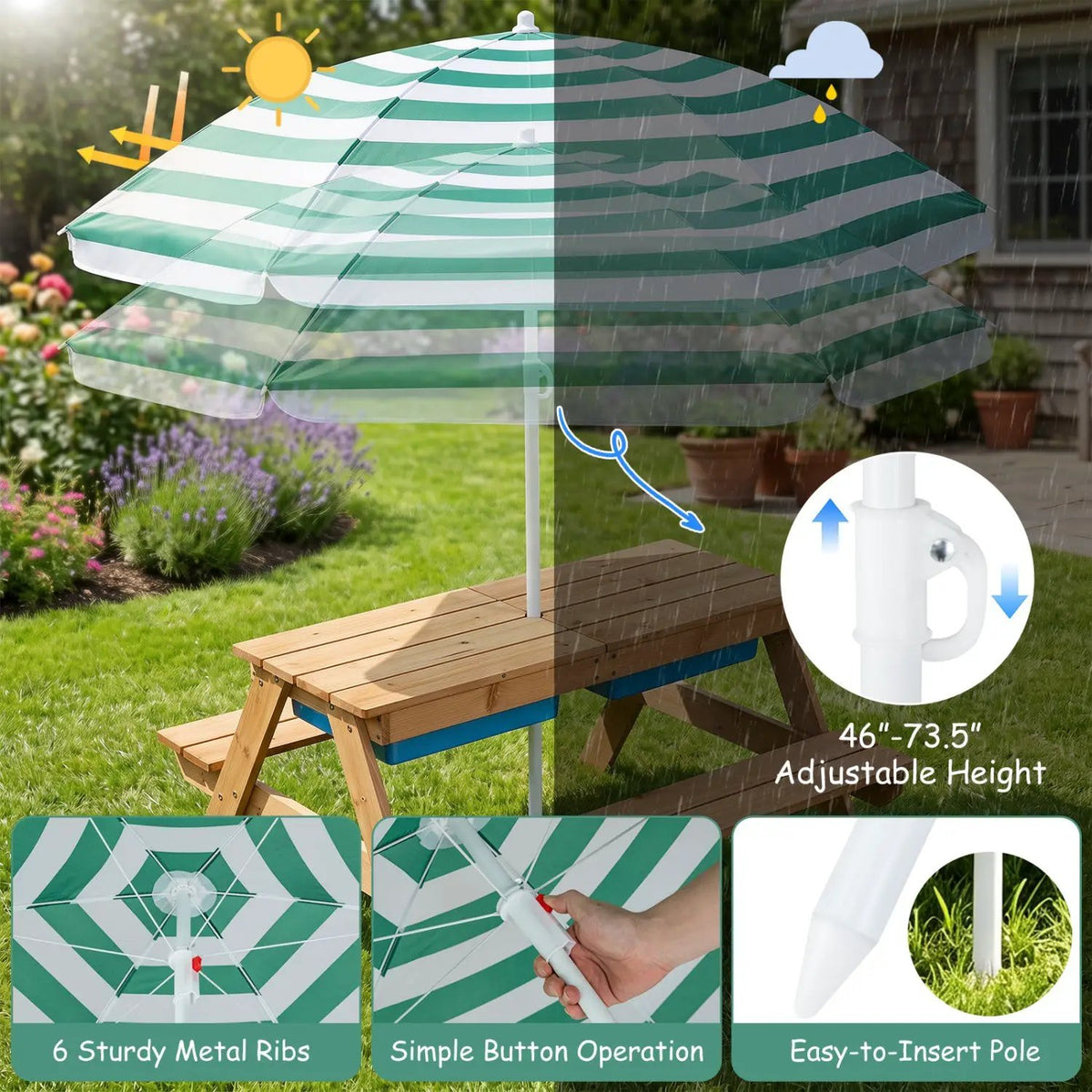 Kids Outdoor Picnic Water Sand Table with Umbrella by DirectDeals