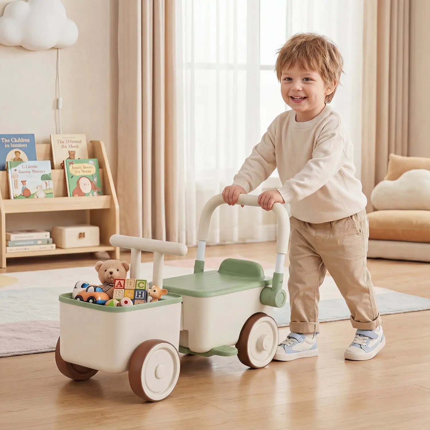 3-in-1 Kids Ride On Push Car with Rope and Storage Basket by DirectDeals