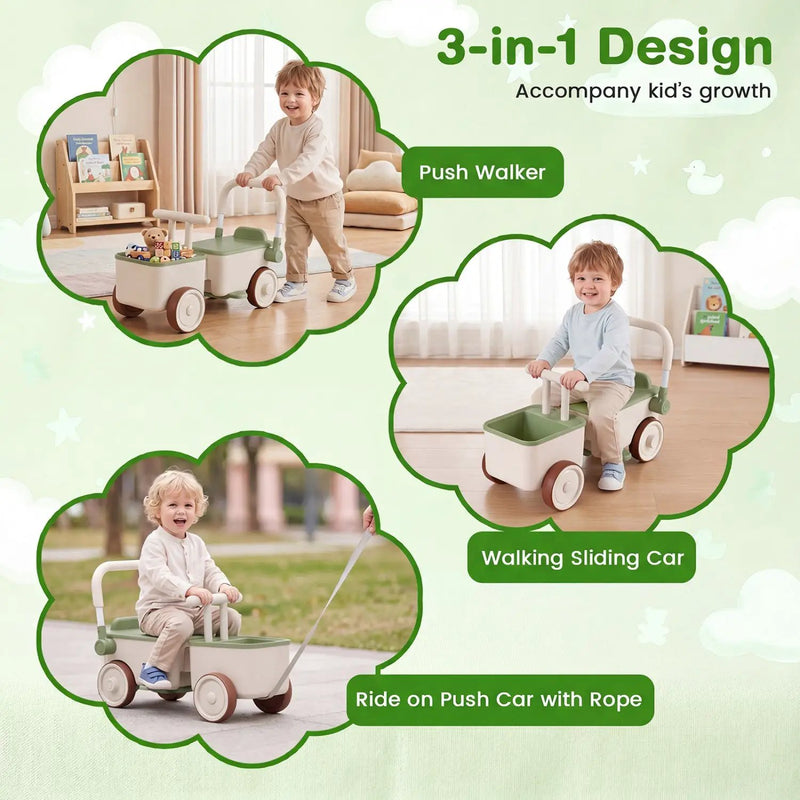 3-in-1 Kids Ride On Push Car with Rope and Storage Basket by DirectDeals