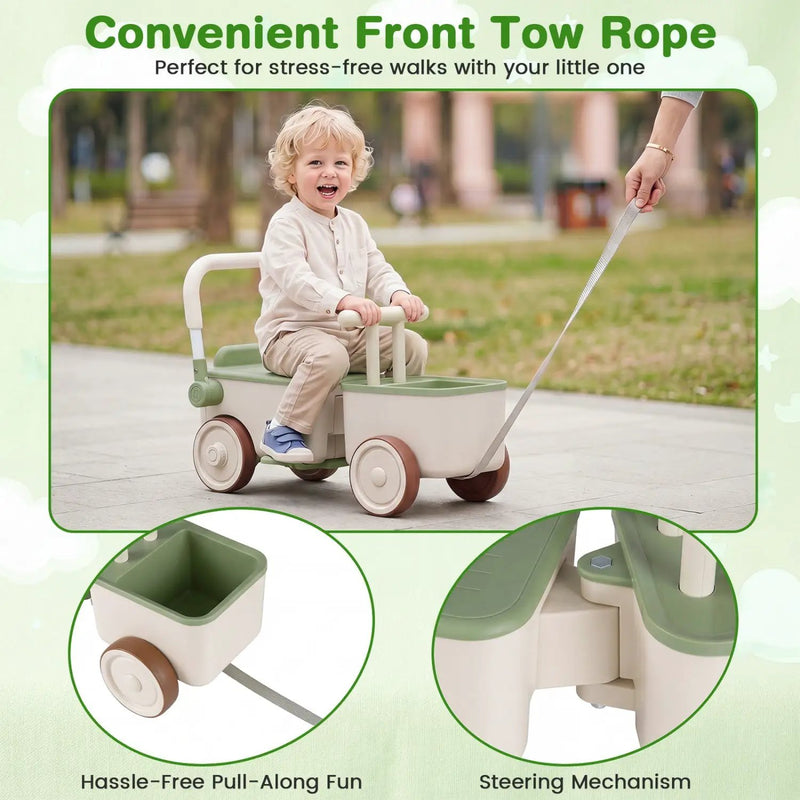 3-in-1 Kids Ride On Push Car with Rope and Storage Basket by DirectDeals