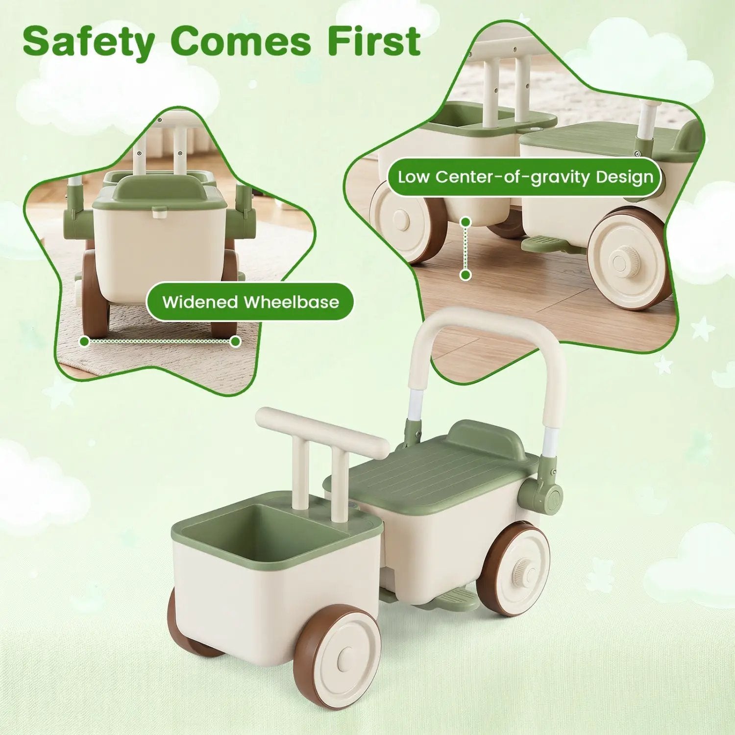 3-in-1 Kids Ride On Push Car with Rope and Storage Basket by DirectDeals